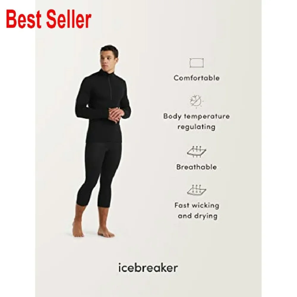 Men's Slim Fit Merino Wool Half Zip Thermal Top Lightweight Base Layer